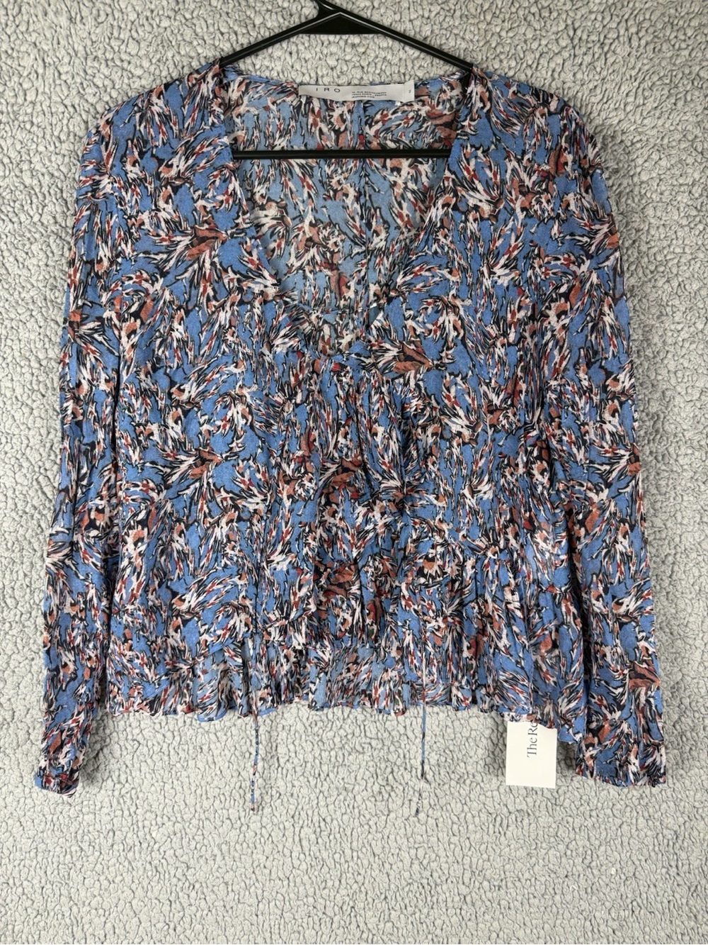 IRO Gosh Blue V Neck Floral Peplum Top Viscose